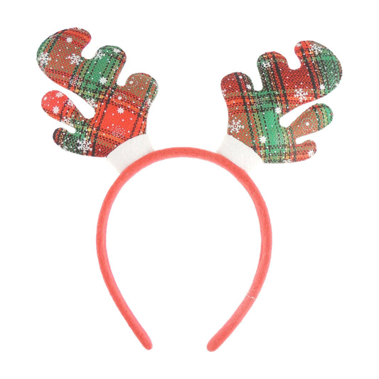 Unisex Womens Mens Festive Christmas Nativity Costume Outfit Party Headband Hair Hoop Alice Band Hairband Deeley Bopper Plush Deer Antler Ears Reindeer Red Green Tartan Plaid Snowflake