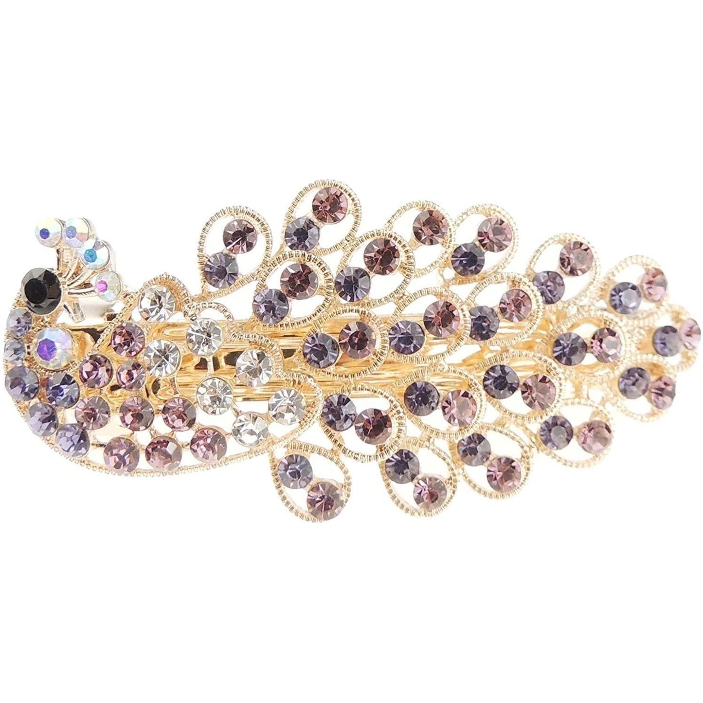 Sparkly Womens Girls Crystal Rhinestone Diamante Wedding Bridal Party Evening Ponytail Fine Hair Accessories Occasion Barrette Hairpin Grip French Metal Spring Clip Peacock Bird Gold Tone