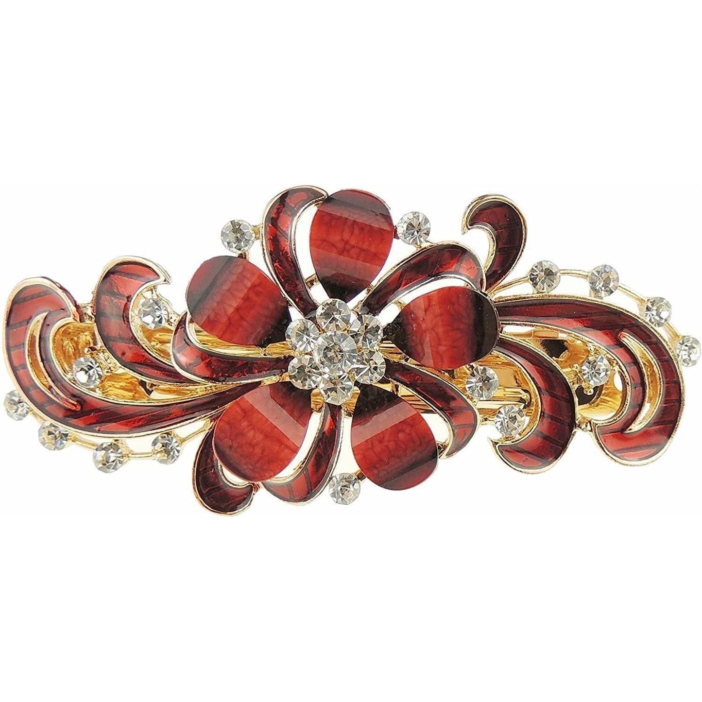 Ladies Enamel & Diamante Evening Occasion Stencil Hair Barrette Clip Swirly Leaves & Flower