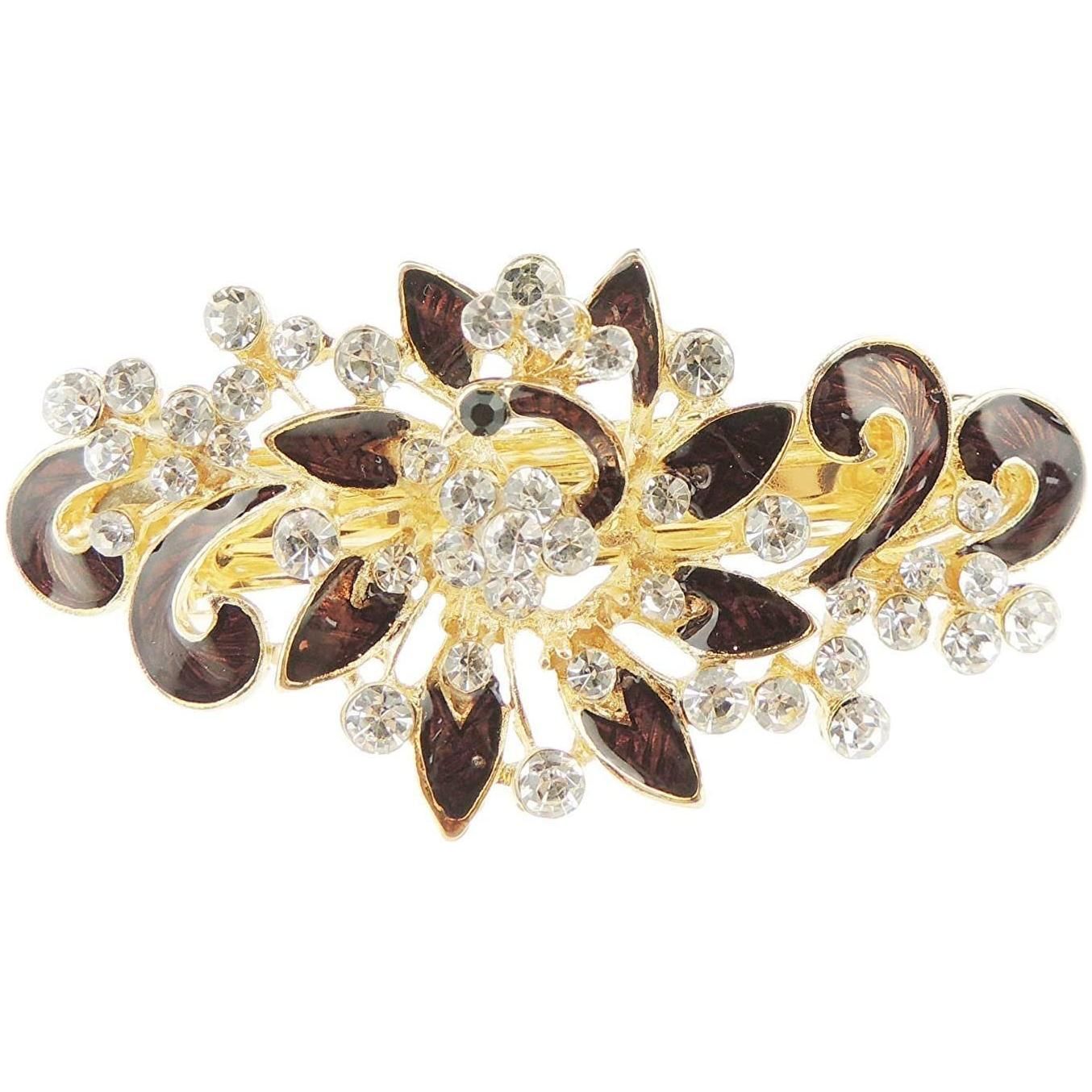 Ladies Enamel & Diamante Evening Occasion Stencil Hair Barrette Clip Peacock Waves