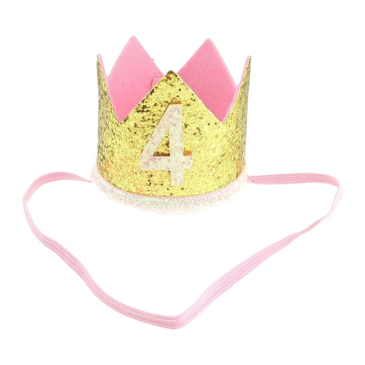 Boys Girls Cat Dog Pet Glitter 4th Four 4 Years Old Birthday King Crown Princess Tiara Costume Party Photo Prop Headband Hat