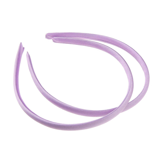 Pair of 2 Slim Thin 1cm Satin Covered Girls Party Satin Plain DIY Alice Headband Hairband Head Hair Band Kids School Uniform (Pale Lilac)