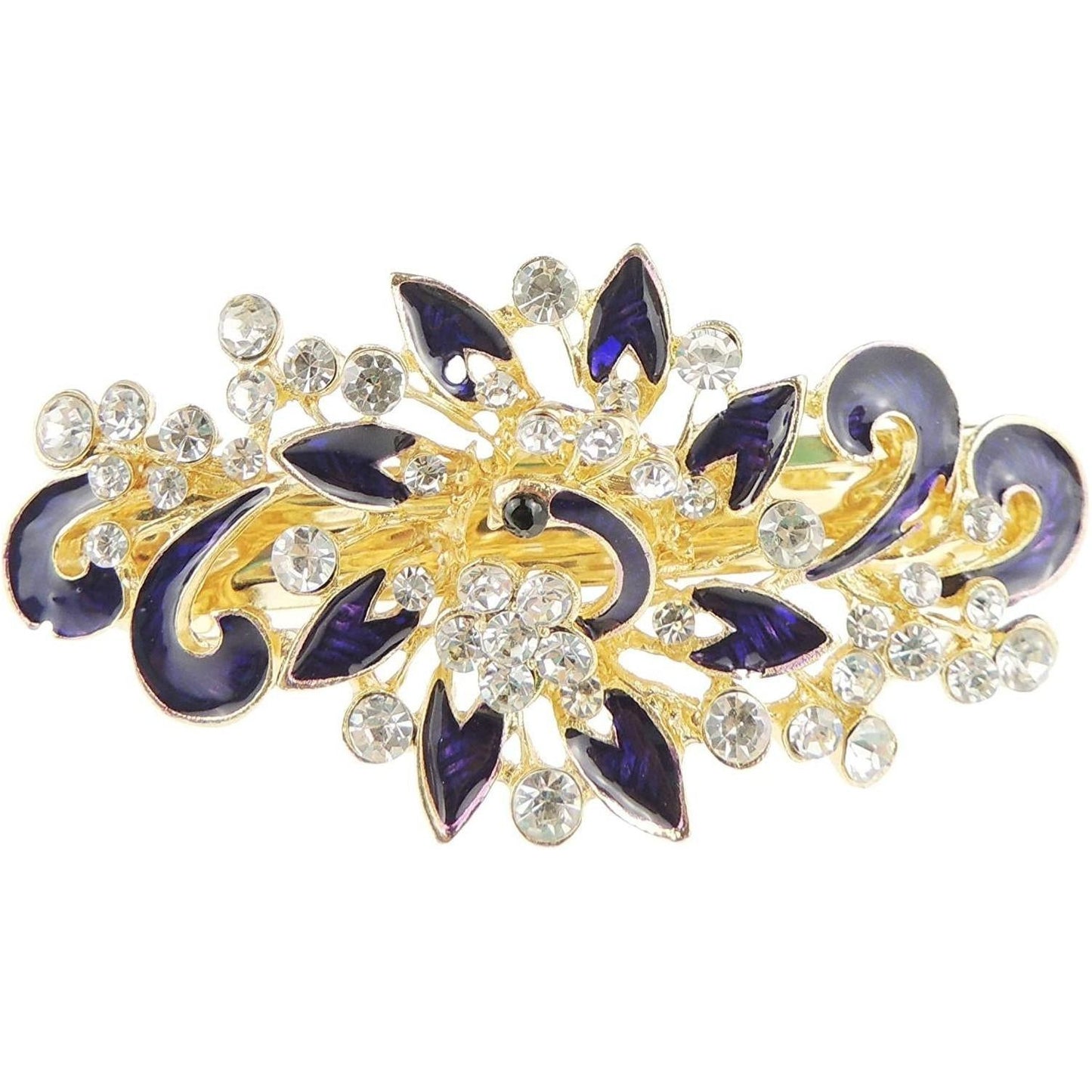 Ladies Enamel & Diamante Evening Occasion Stencil Hair Barrette Clip Peacock Waves