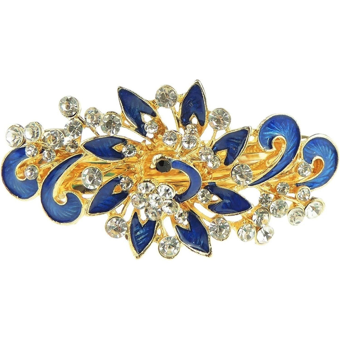 Ladies Enamel & Diamante Evening Occasion Stencil Hair Barrette Clip Peacock Waves