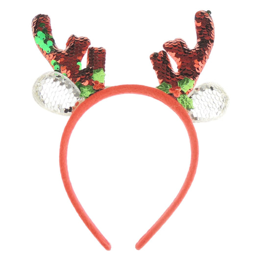 Glamour Girlz Unisex Women Men Christmas Nativity Party Dinner Costume Outfit Headband Hair Hoop Alice Band Hairband Deeley Deely Springs Bopper Red Reindeer Elk Stag Ears Antlers Sequin Silver Ears