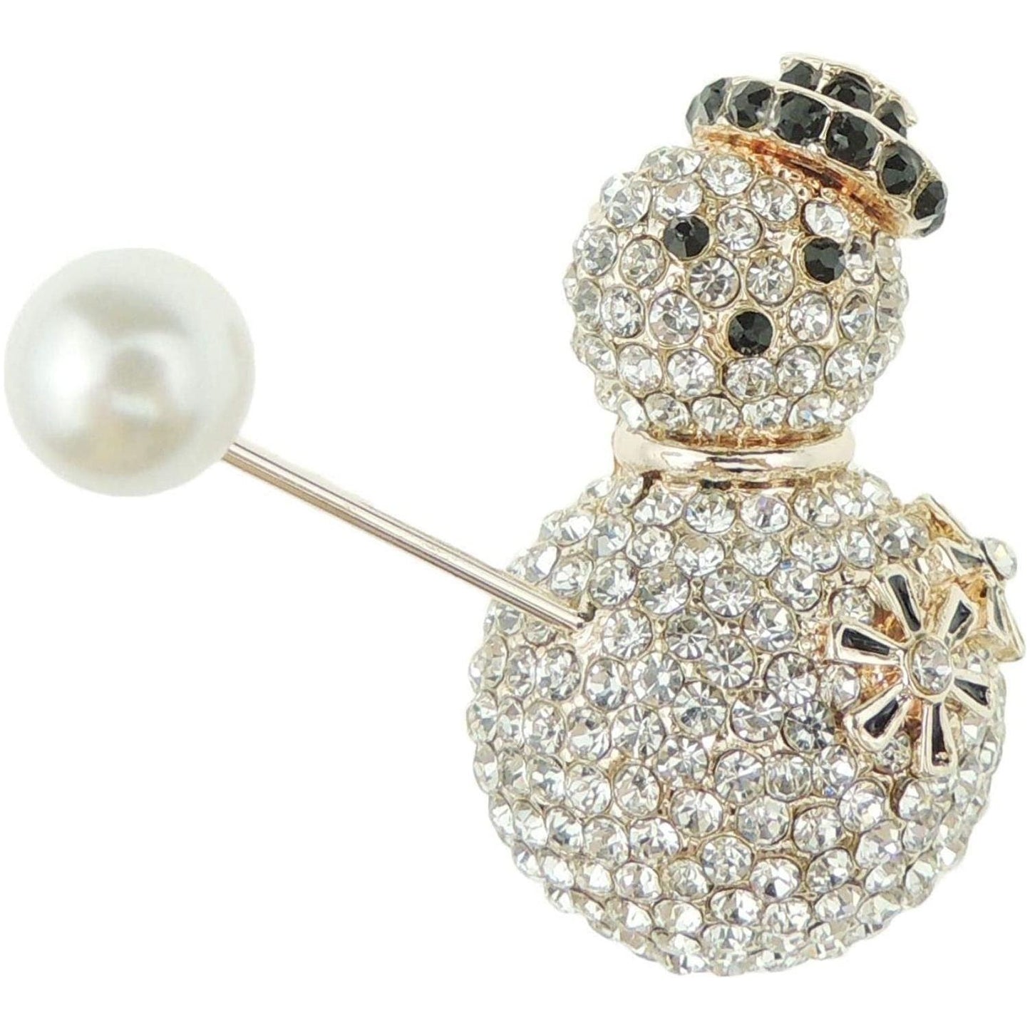 Festive Crystal Diamante Encrusted Faux Pearl Christmas Brooch Snowman