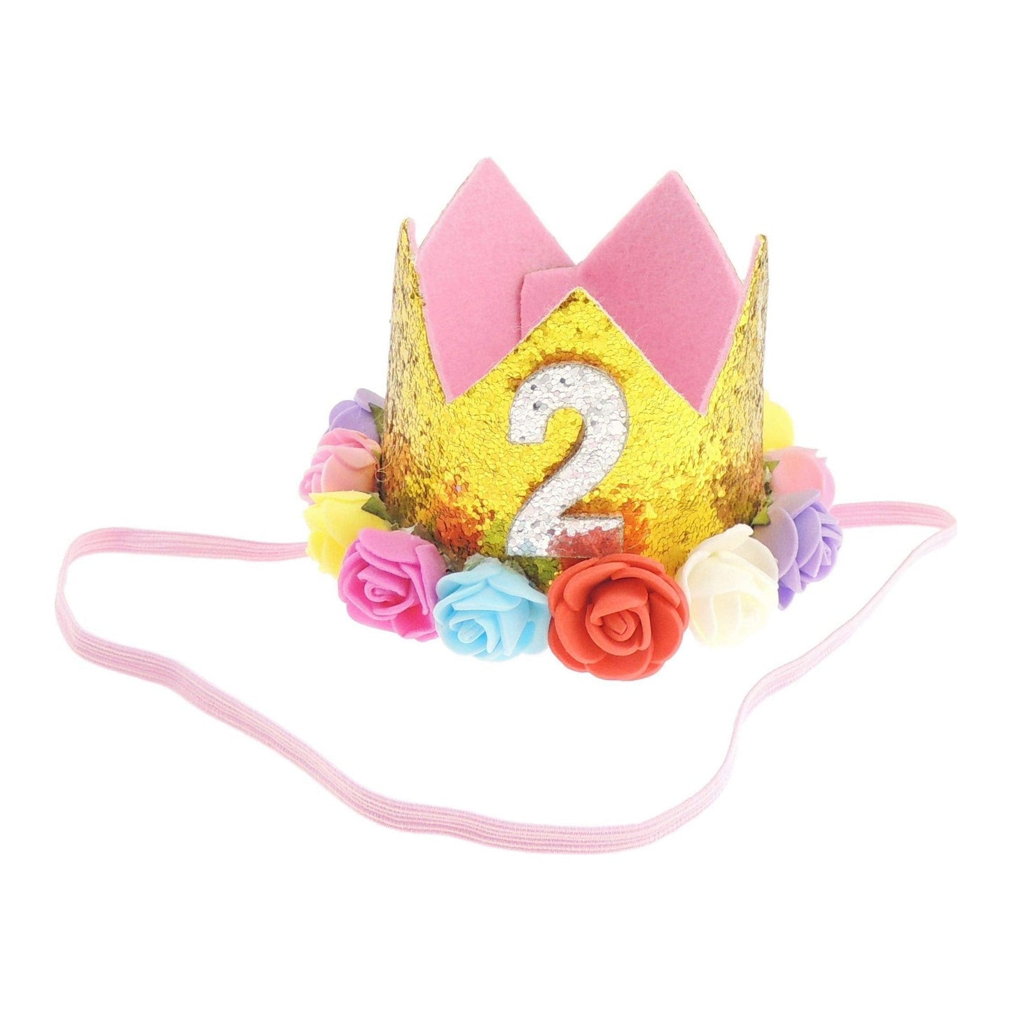 Baby Boys Girls Glitter 2 Two 2nd Years Birthday Elasticated Crown