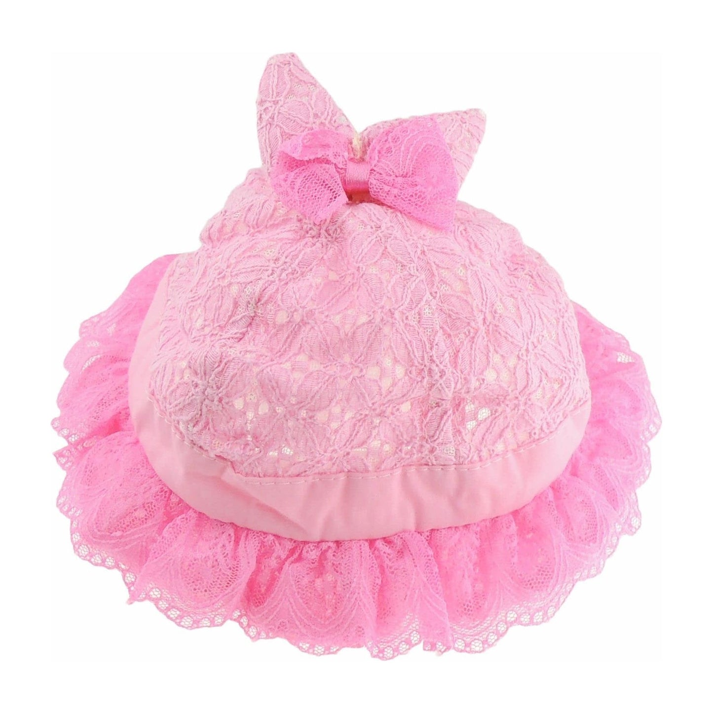 Baby Girls Lace Covered Bow Trim Bucket Sun Cap Hat 0-6 Months