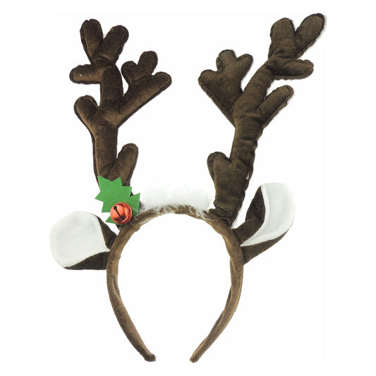 Large XL Unisex Womens Mens Festive Christmas Nativity Costume Outfit Party Headband Hair Hoop Alice Band Hairband Deeley Springs Bopper Plush Velour Deer Antler Large Reindeer Ears (Light Brown)