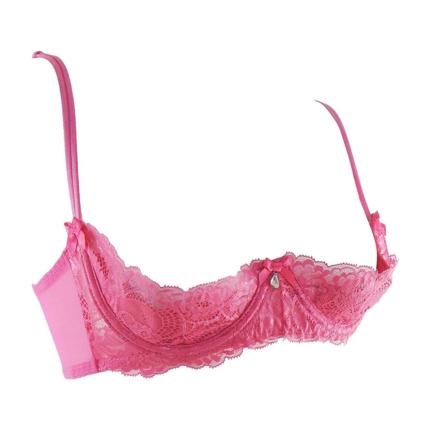 Shelf Open Half Cup Padded Underwired Lace Trimmed Bra Size UK36 Fuchsia Pink