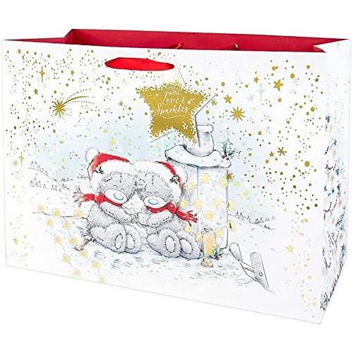 Cute Me To You White Christmas Tatty Teddy Bear Paper Small Medium Large Goody Party Gift Present Bag Wrap For Women Mum Daughter Sister Wife Girlfriend Kids Girls (Extra Large)