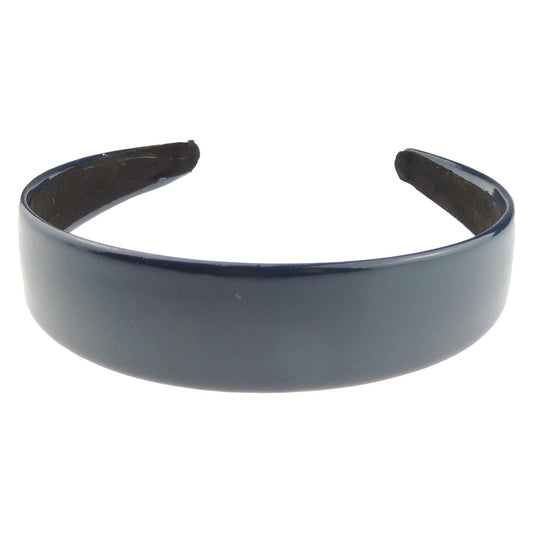 Girls Ladies Small Head Patent Leather Look Shiny Headband Alice Band (Navy)