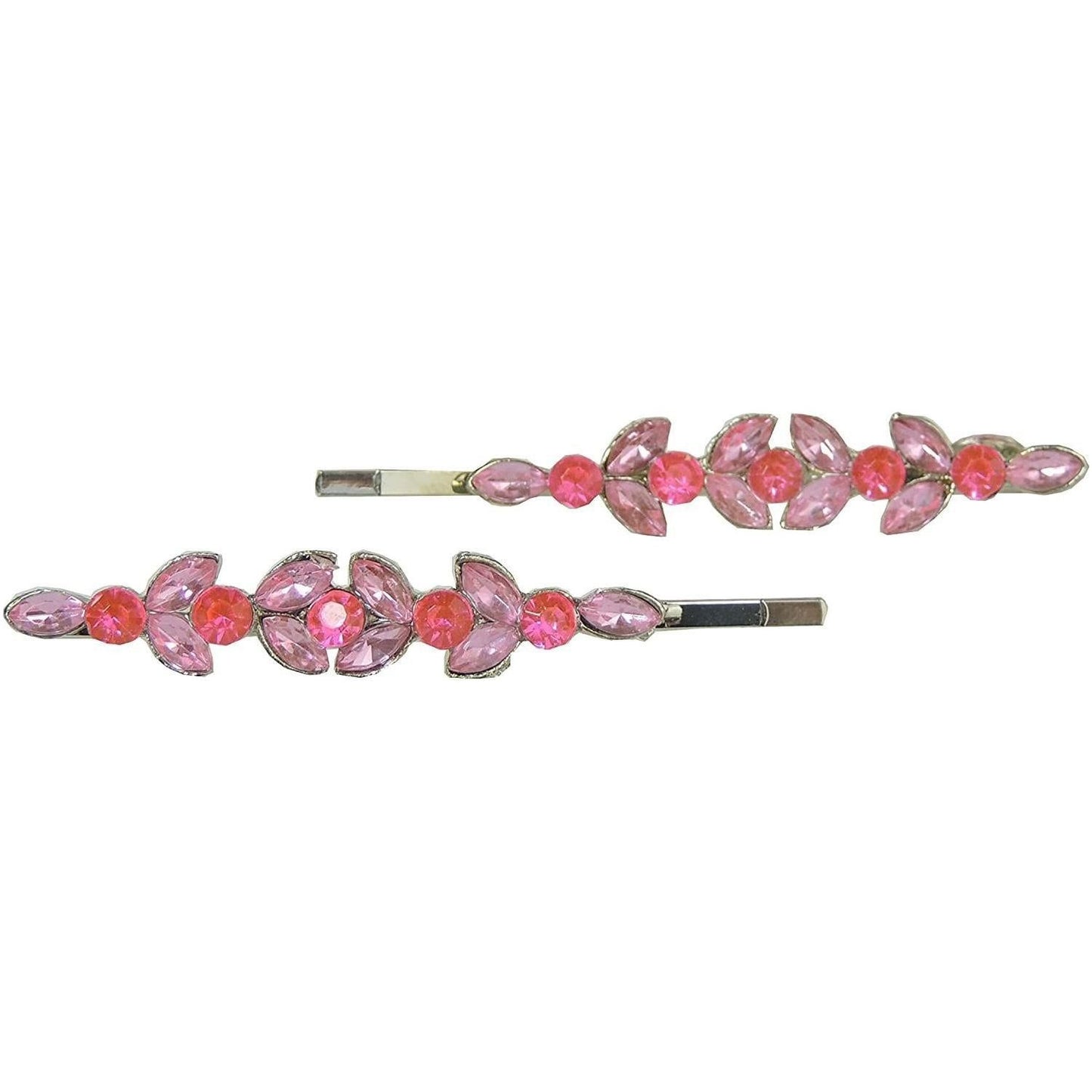 Ladies Set of 2  Girls Sparkly Diamante Hair Grips Floral Detail