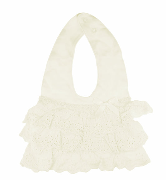 Cute Baby Girls Boys Babies Newborn 3 6 9 Months Essentials Infant Childrens Feeding Weaning Teething Bandana Burp Cloth Dribble Occasion Wedding Baptim Christening Fancy Frilly Bib Cotton (White)